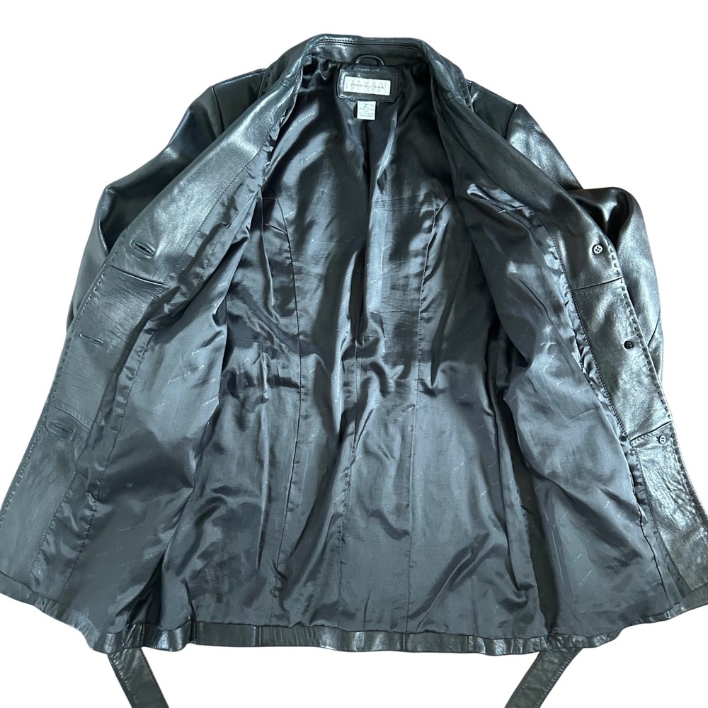 Vintage Preston & York Black Soft Leather Long Trench Jacket Women's Medium - Picture 5 of 7
